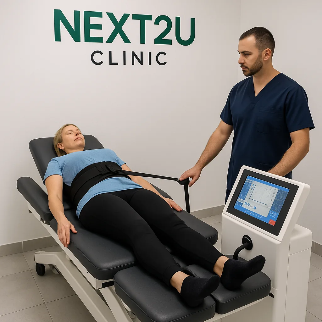 Pacient în terapie de elongație vertebrală la Next2u Clinic Corbeanca