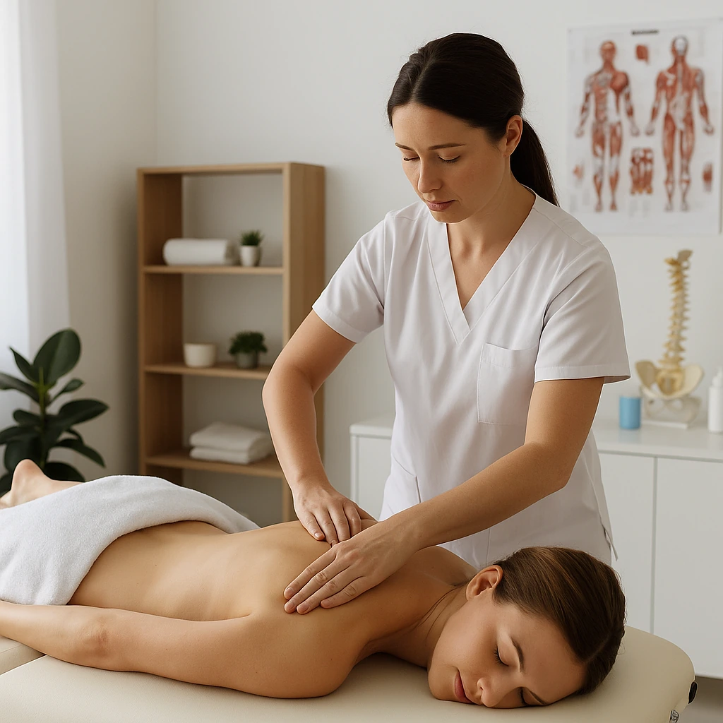 Pacient în timpul unei ședințe de masaj terapeutic la Next2u Clinic Corbeanca